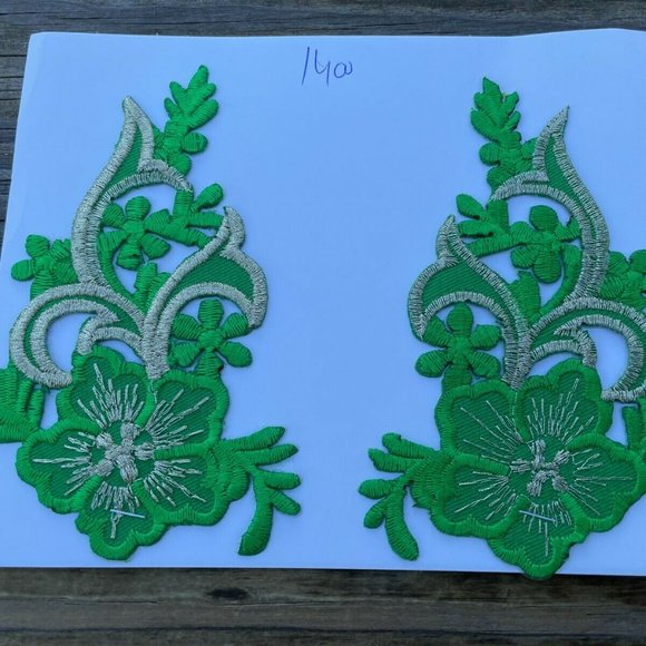 Iron Patches Craft Green Embroidery Applique Patches For Clothes Set of 2 - Picture 3 of 10